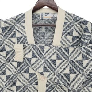 London Fog Mens Medium Cardigan Sweater Acrylic Gray Geometric Vintage